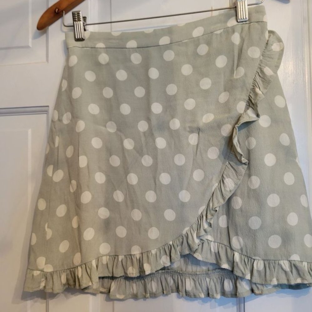 Anthropologie Capulet green and white polka dot skirt size small